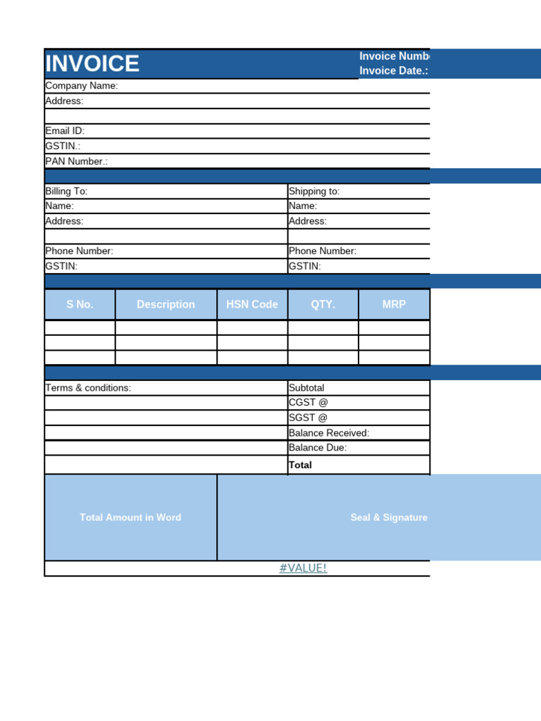 Invoice Template for Billing and Shipping | PDF