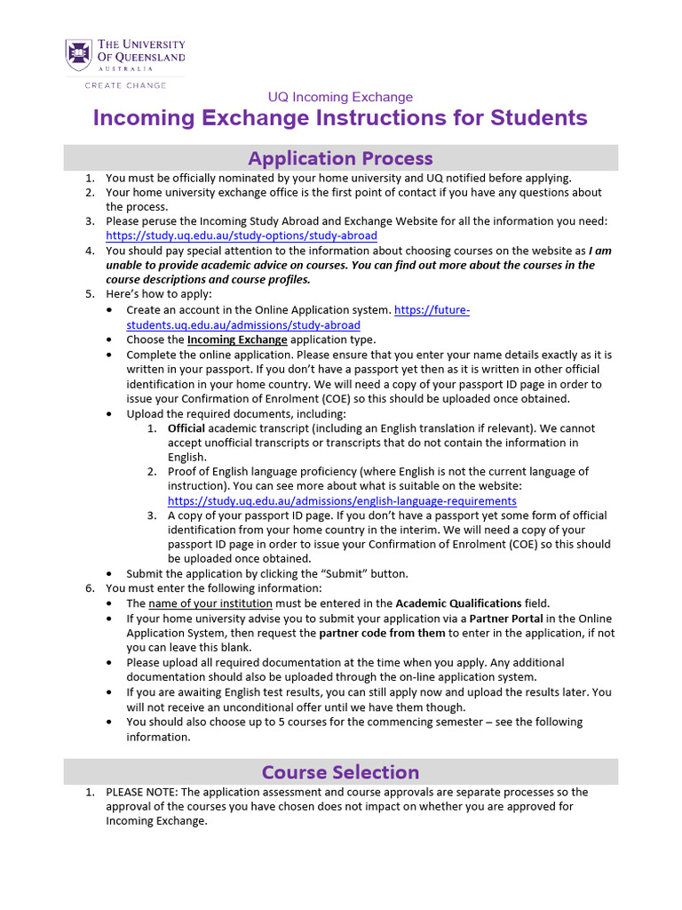 UQ Incoming Exchange Application Guide | PDF | Travel Visa | Identity ...