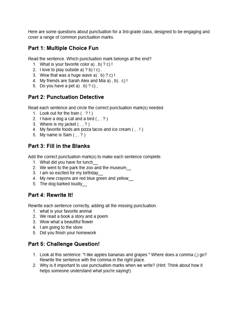 Punctuation Questions | PDF