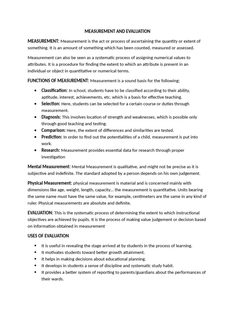 Measurement and Evaluation Overview | PDF | Measurement | Evaluation