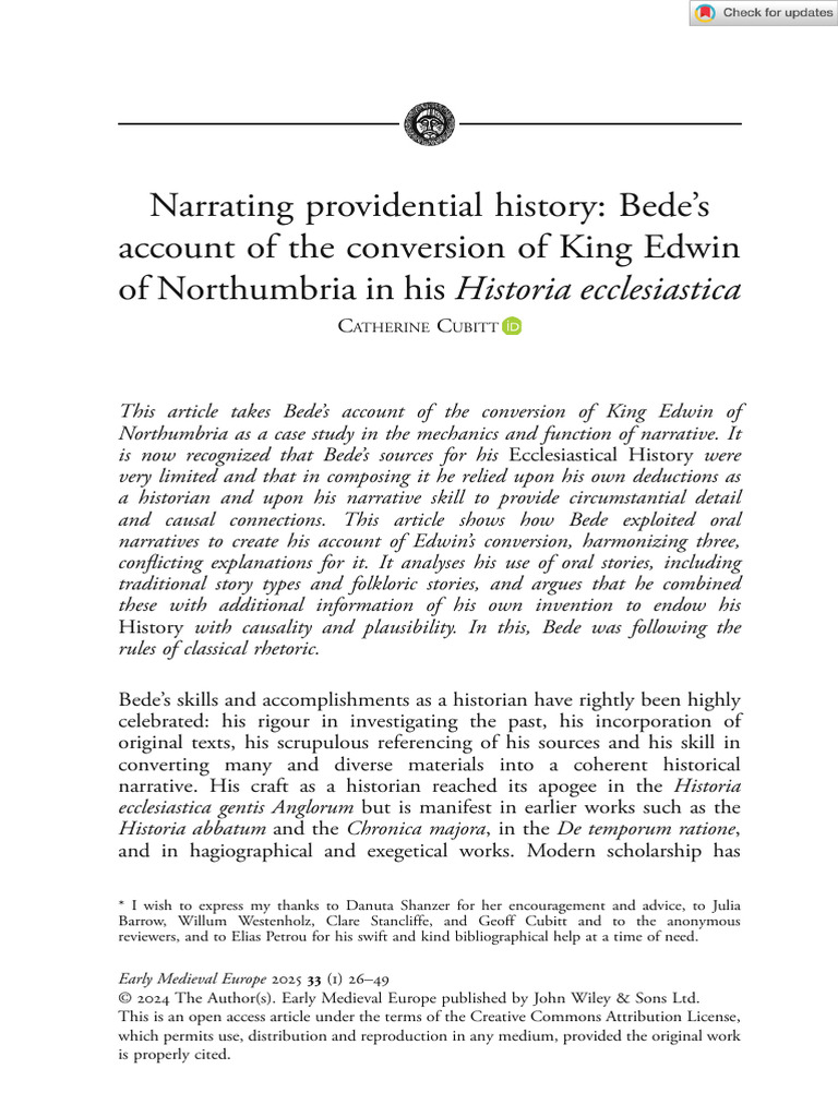 Bede's Narrative of King Edwin's Conversion | PDF | Bede | Anglo Saxon ...