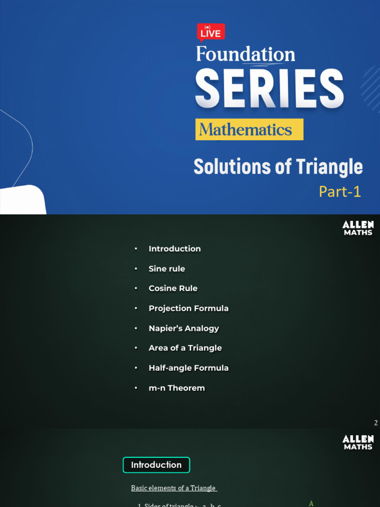 Solution of Triangles (SOT) Part-1 Foundation Series | PDF | Triangle ...