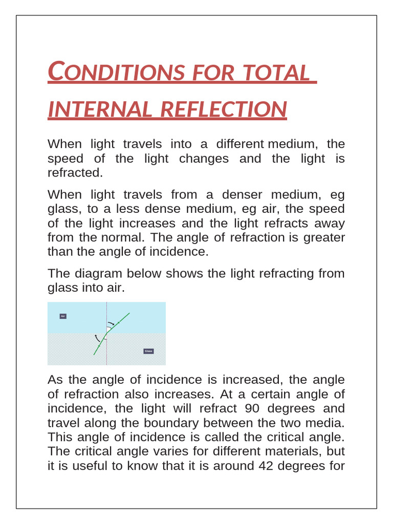 Conditions for Total Internal Reflection | PDF