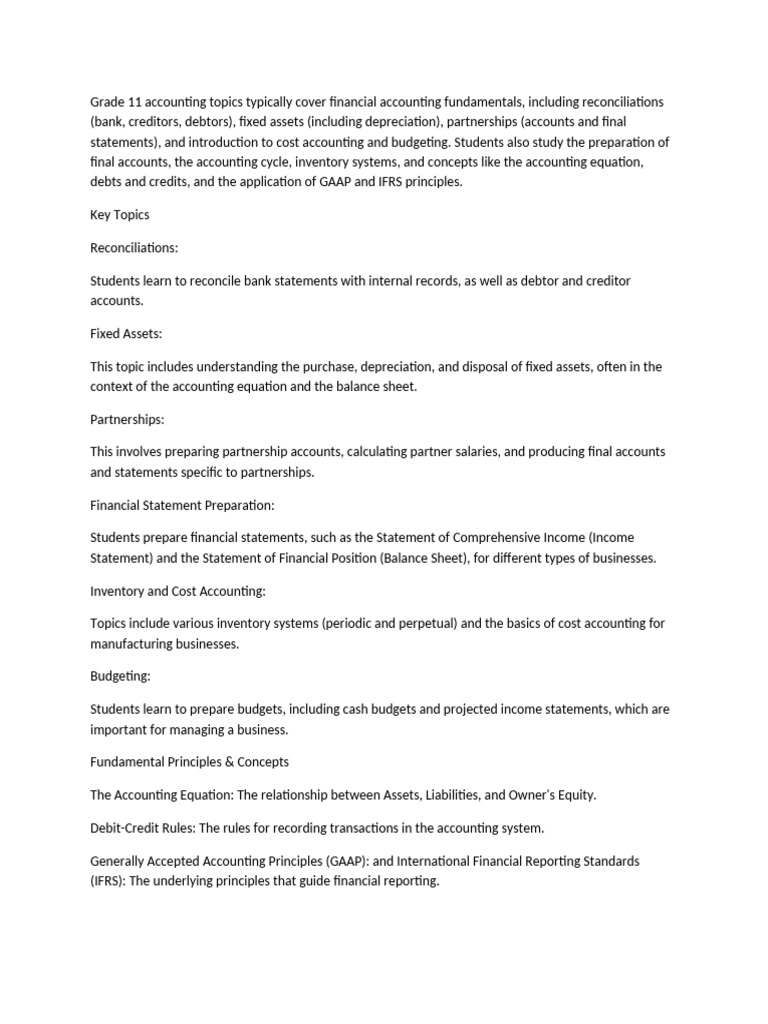 Grade 11 Accounting Topics Overview | PDF
