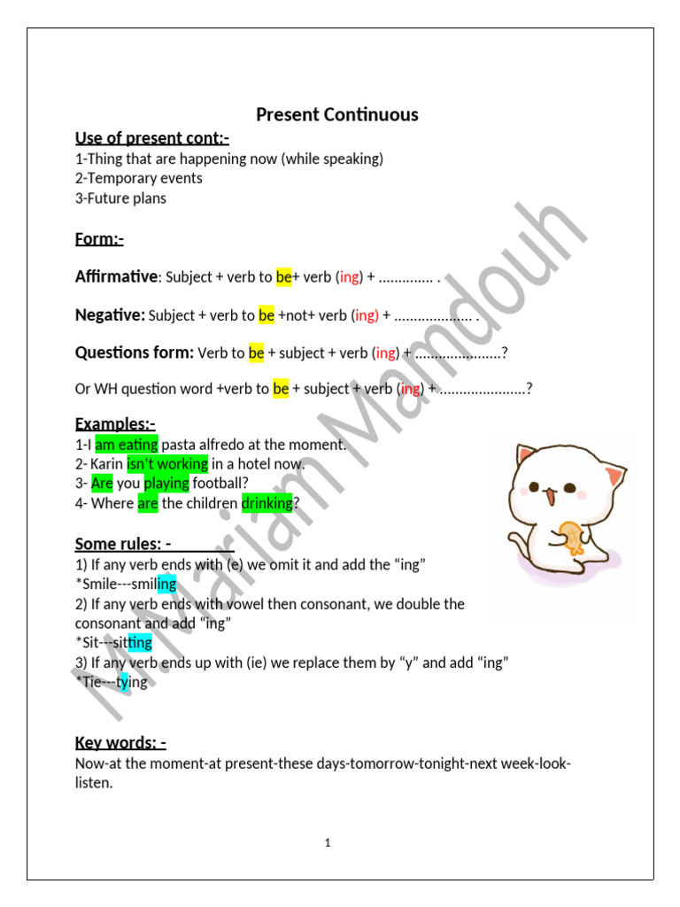 Present Continuous Tense Explained | PDF | Grammar | Syntax