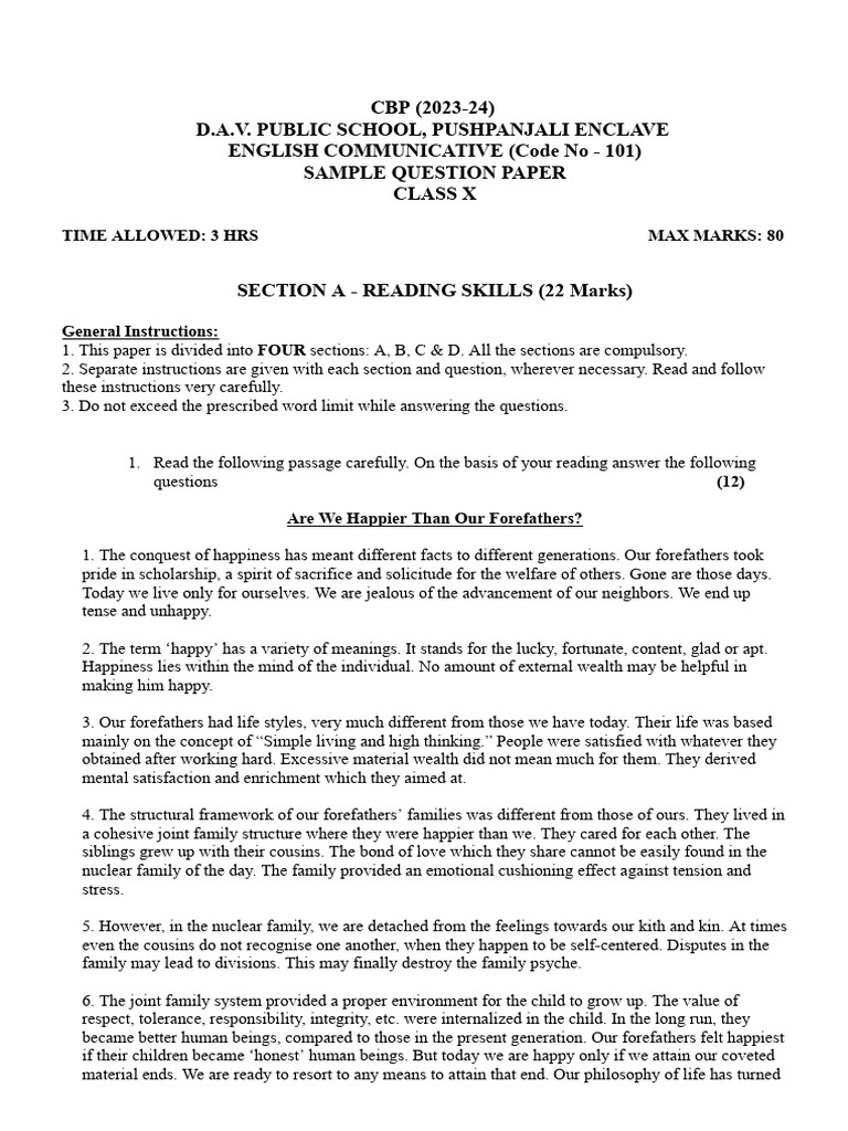 X Sample Paper CBP-2023-24 | PDF