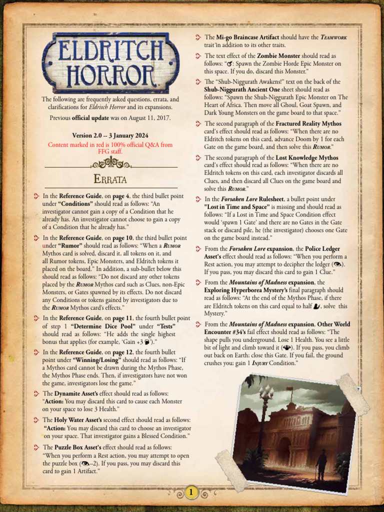 Eldritch Horror FAQ and Errata Updates | PDF
