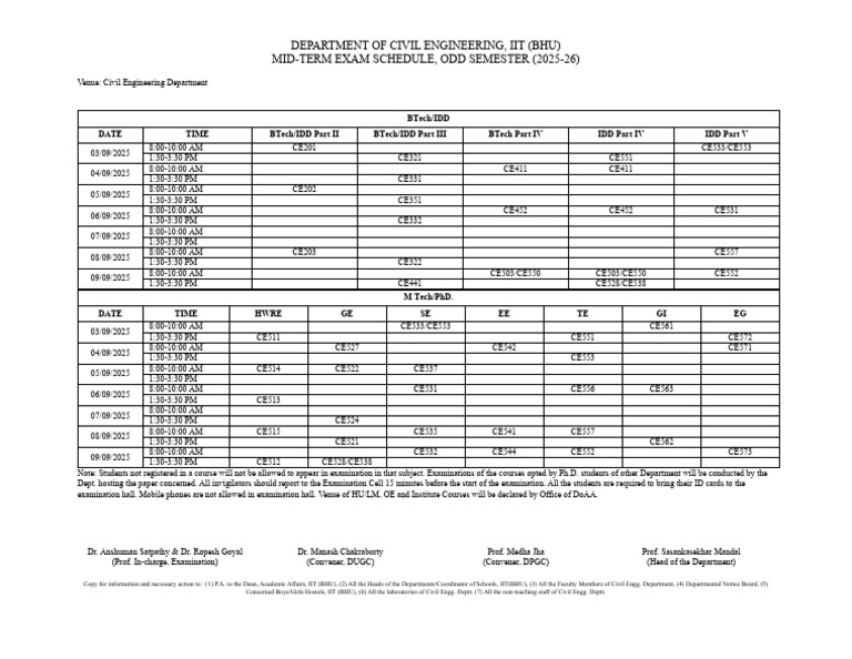 IIT BHU Civil Engineering Exam Schedule | PDF | Science Education ...