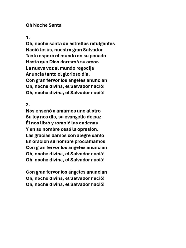 Oh Noche Santa Letra Come Prima 2024 | PDF