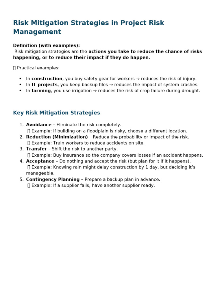 Risk Mitigation Strategies in Project Risk Management | PDF