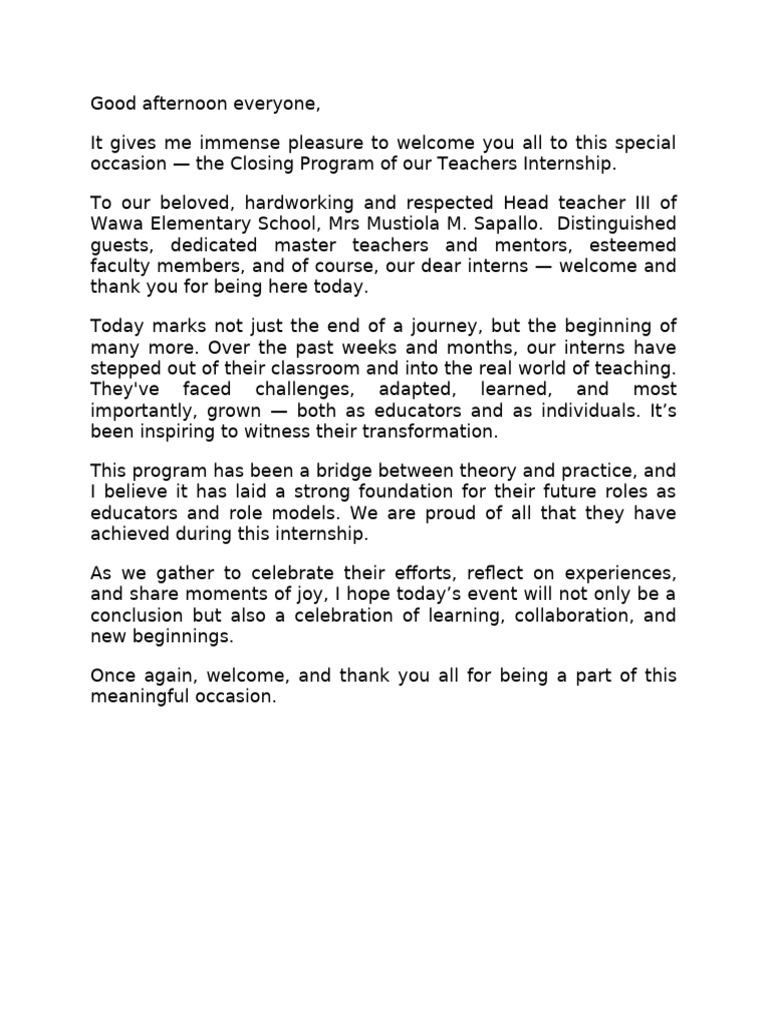 Closing Program for Teacher Interns | PDF
