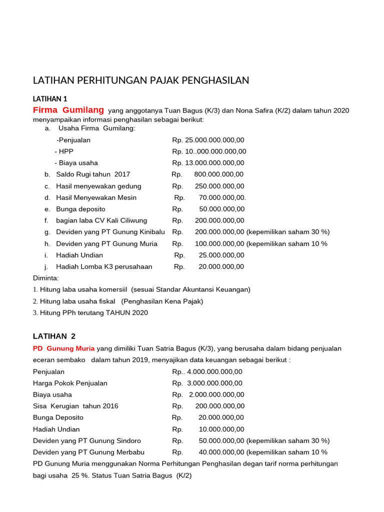 Perhitungan PPh 28 untuk Usaha | PDF
