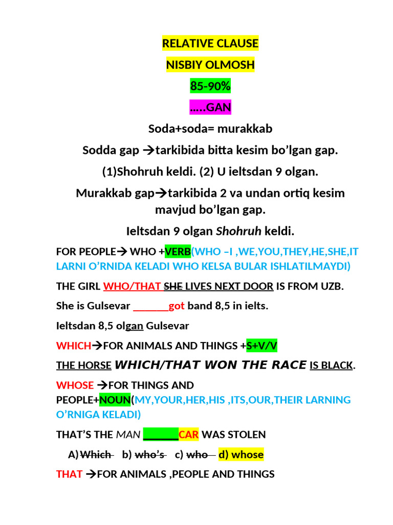 Relative Clause | PDF