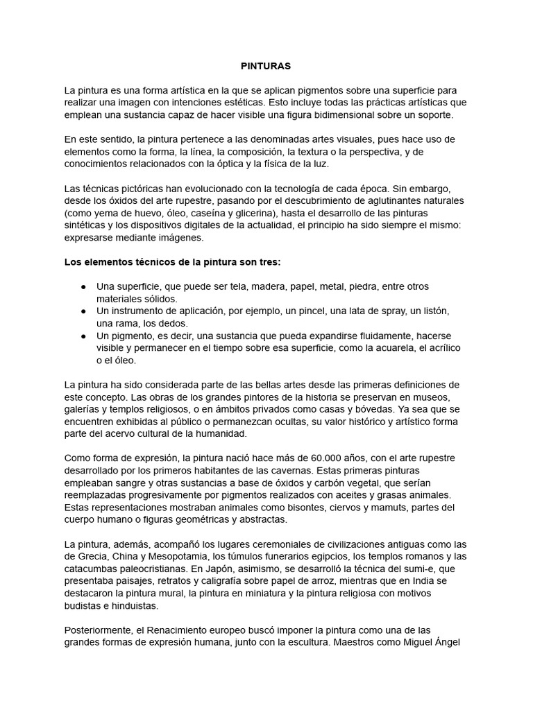 Historia y técnicas de la pintura | PDF | Pinturas | Pintar