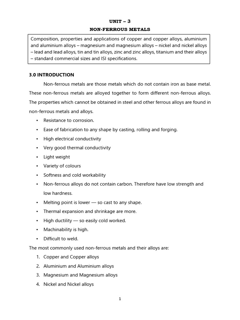 Non-Ferrous Metals and Alloys Overview | PDF | Brass | Alloy