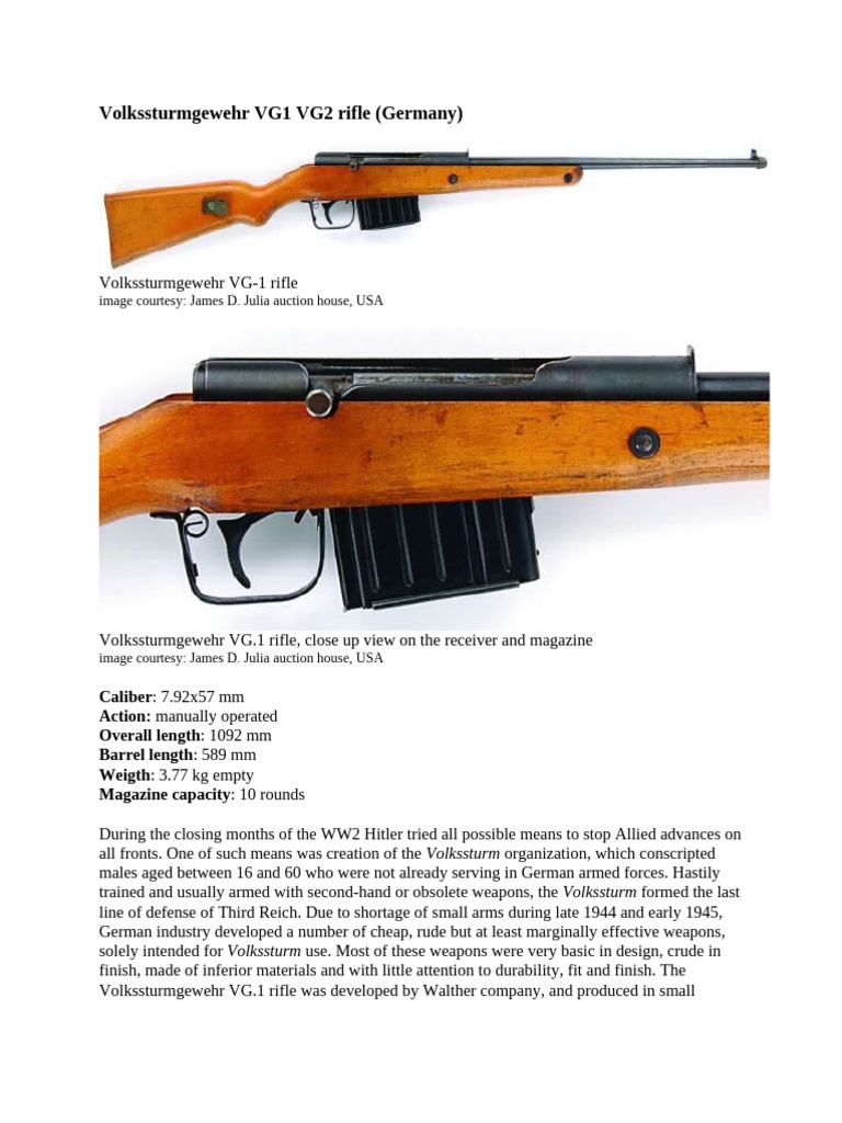 Overview of Volkssturmgewehr VG1 & VG2 | PDF | Flight | Ammunition