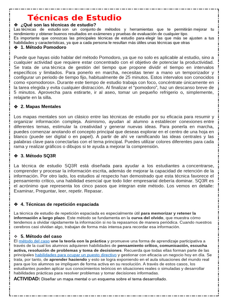 Técnicas Efectivas de Estudio | PDF | Habilidades de estudio | Aprendizaje