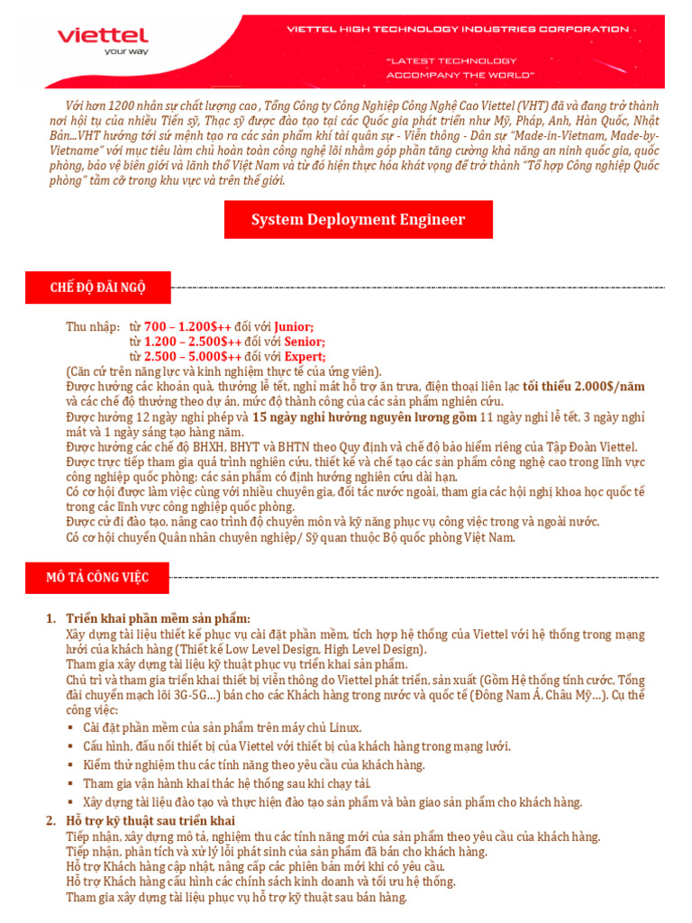 01.VHT JD System Deployment Engineer | PDF