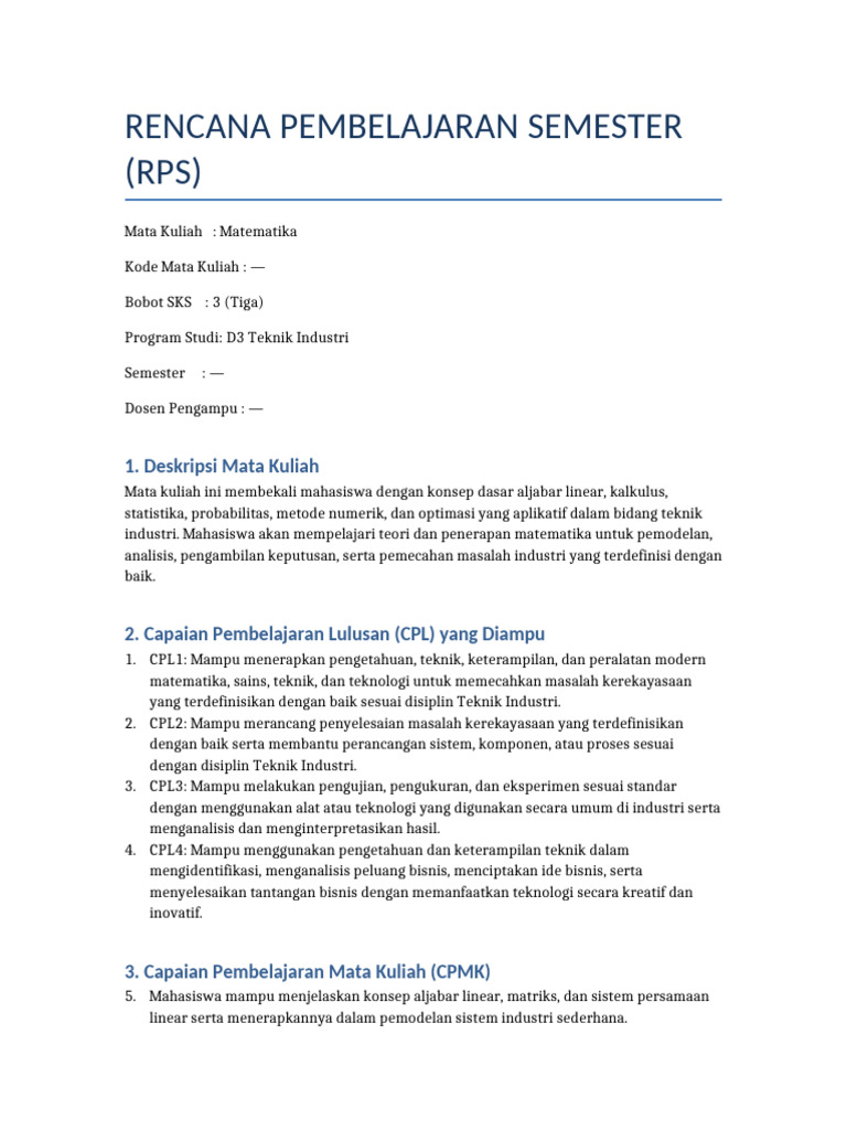 RPS Matematika D3 TI | PDF