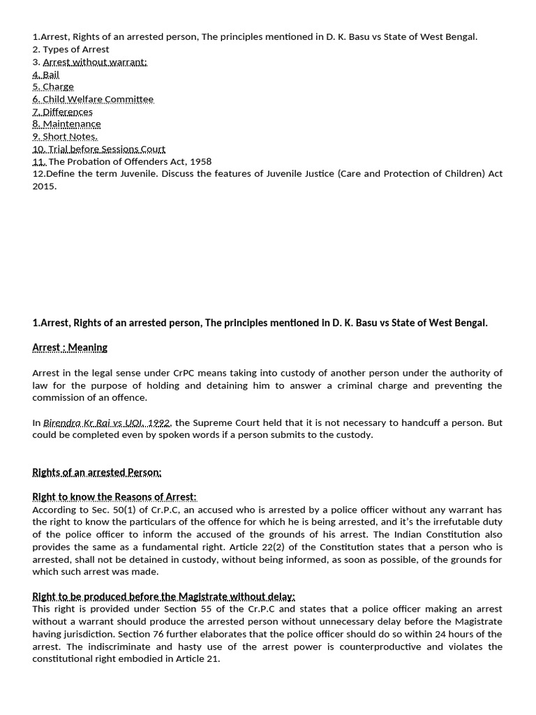 Rights and Types of Arrest in India | PDF | Bail | Arrest