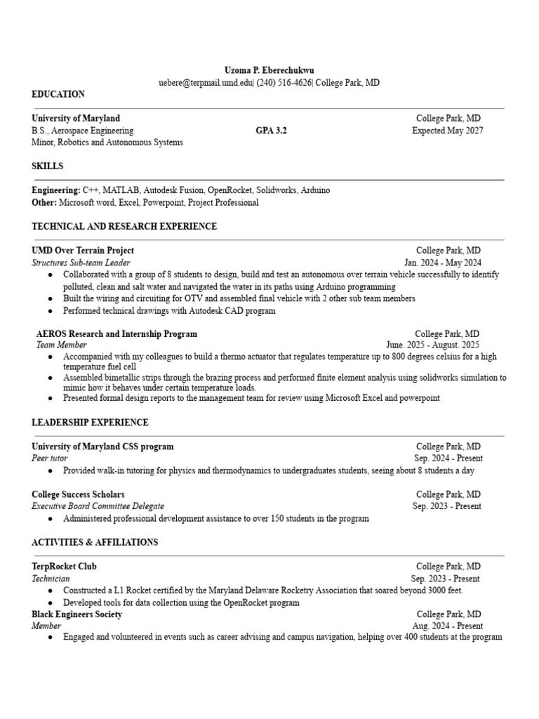 Aerospace Engineering Student Profile | PDF