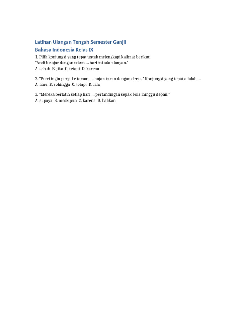 Latihan UTS Bahasa Indonesia Kelas IX | PDF
