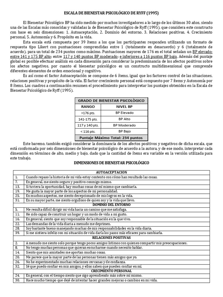 Escala de Bienestar Psicológico de Ryff | PDF | Bienestar | Sicología