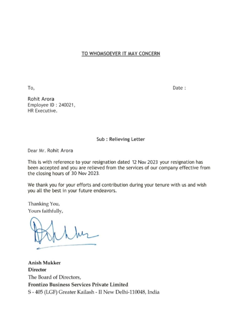 Frontizo Ua932iov Relieving Letter | PDF