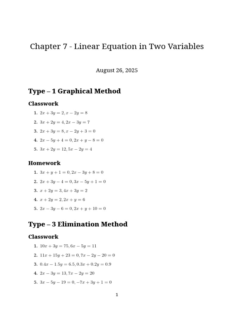 Linear Equations: Graphical & Elimination Methods | PDF | Equations ...