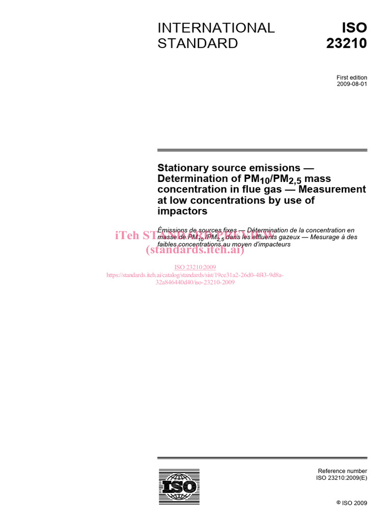 ISO 23210: PM10/PM2.5 Emission Measurement | PDF | Aerosol | Viscosity