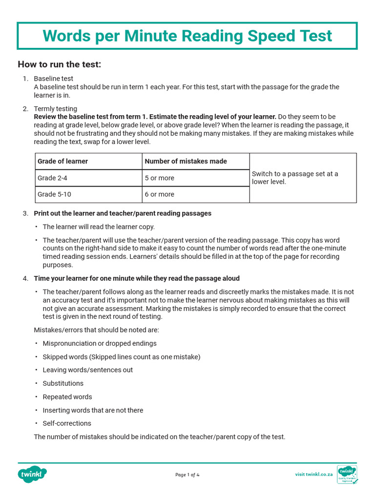 Speed Reading Test | PDF | Learning