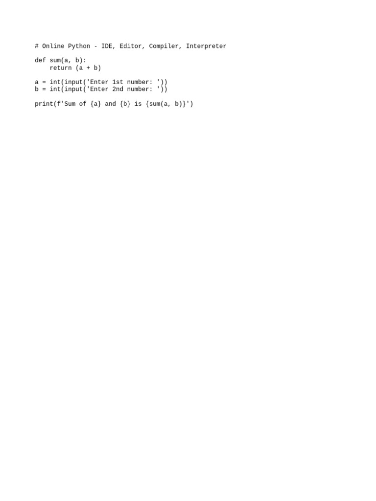 Online Python IDE: Sum Function Example | PDF