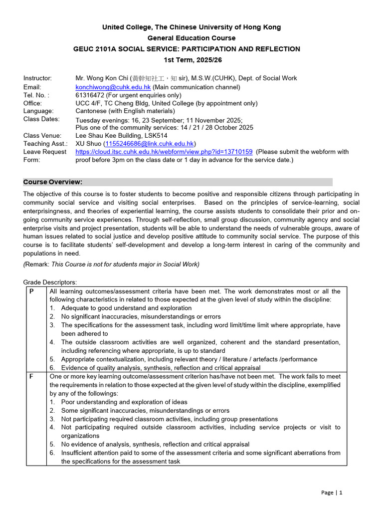 Social Service Course Overview 2025/26 | PDF | Learning | Lecture