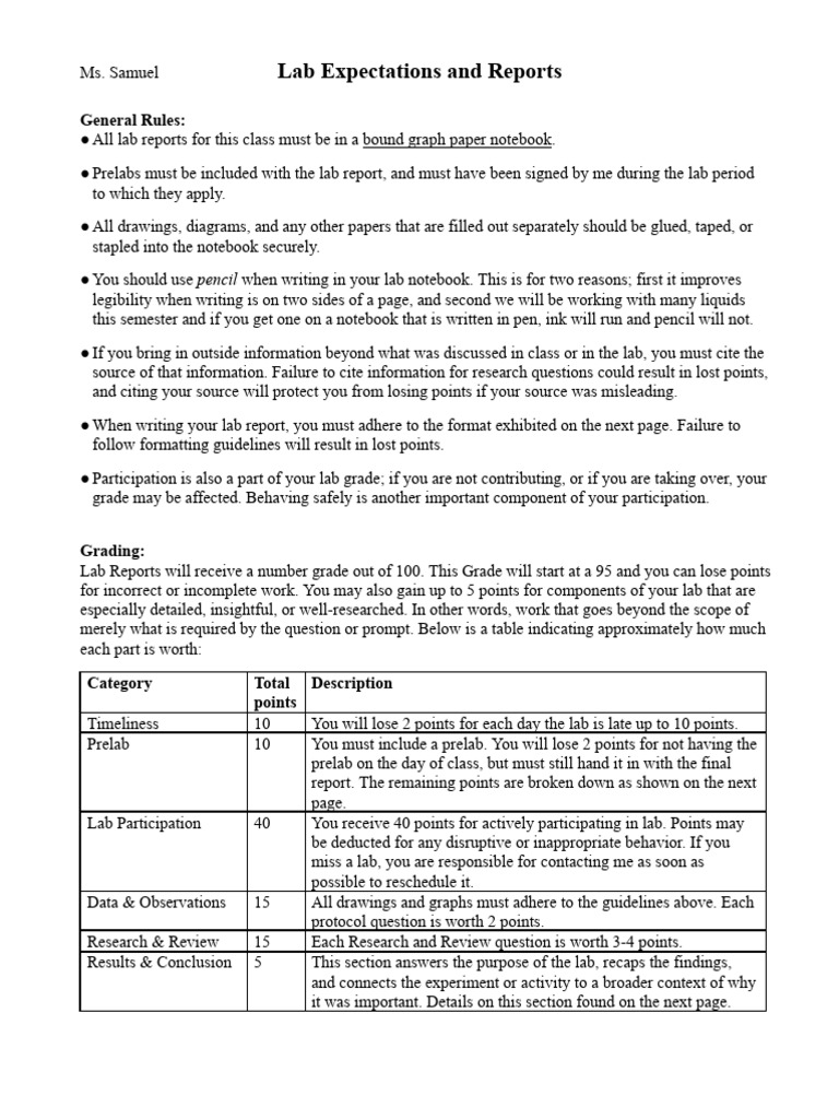 Lab Report Guidelines and Grading Criteria | PDF | Notebook | Question