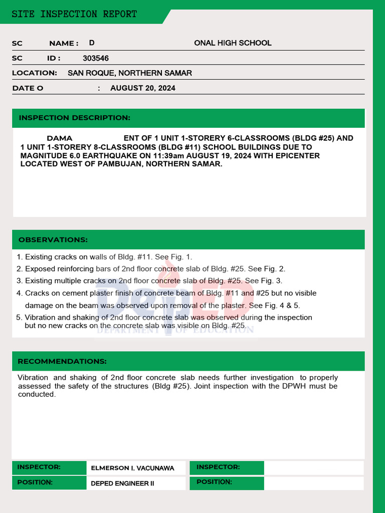 Site Inspection Report DJFANHS | PDF