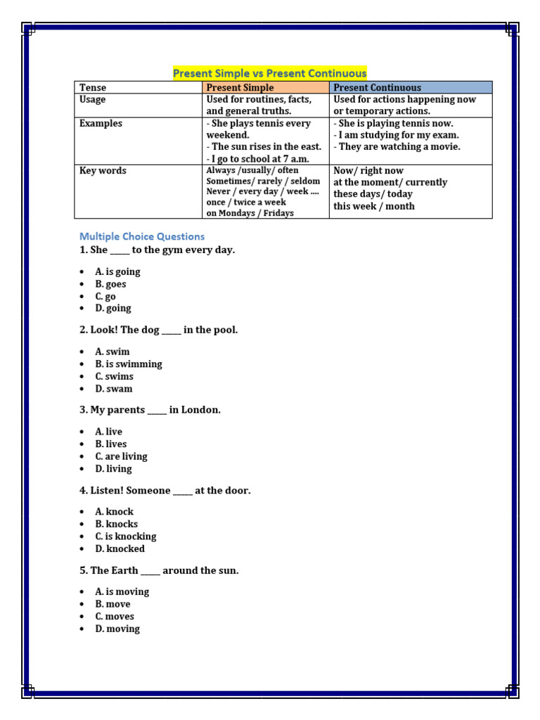 Present Simple vs Continuous Tense Guide | PDF