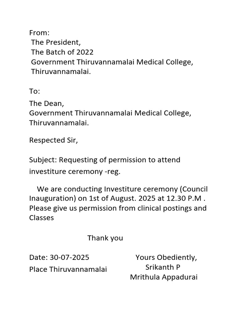 Request for Investiture Ceremony Permission | PDF