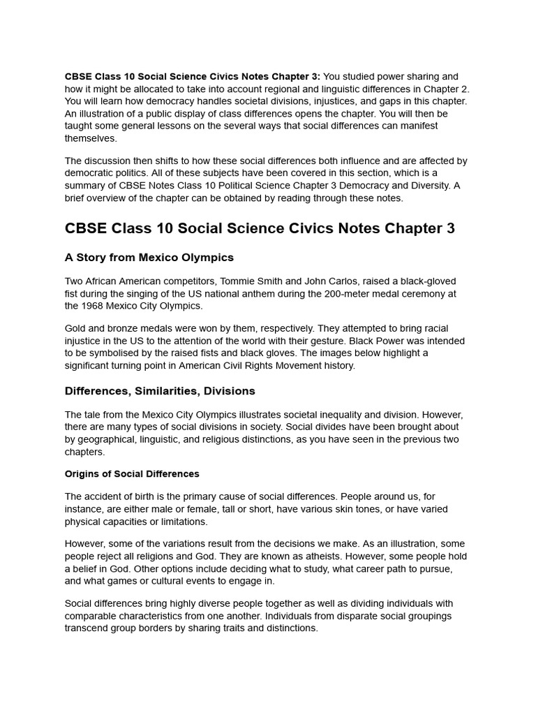 CBSE Class 10 Civics Chapter 3 Notes | PDF | Discrimination