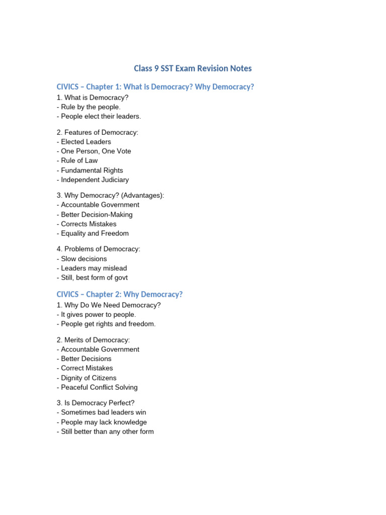 Class 9 SST Exam Revision Notes | PDF