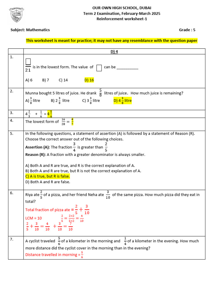 Grade 5 Math Term 2 Exam Worksheet | PDF | Discrete Mathematics ...