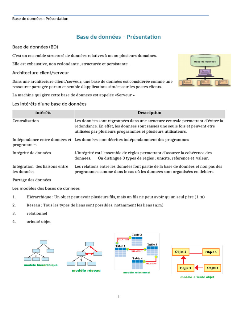 Présentation des bases de données et SGBD | PDF | Bases de données ...