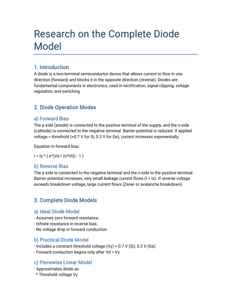 Complete Diode Model Overview | PDF | Diode | P–N Junction