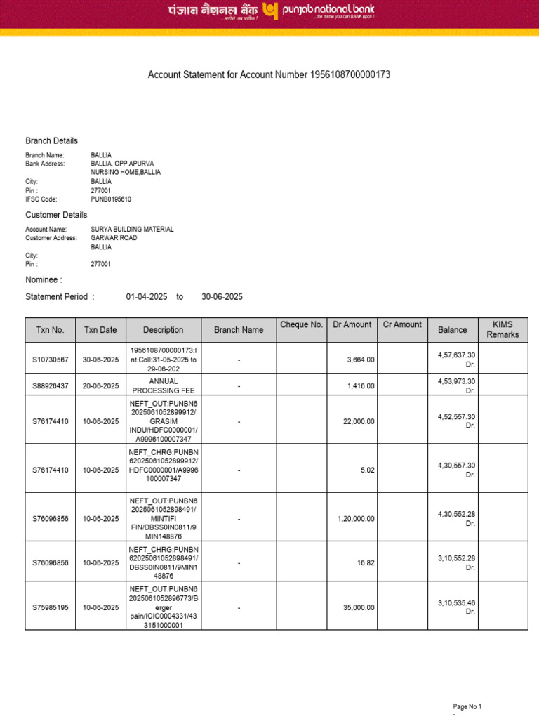 Account Statement: Surya Building Material | PDF | Economies | Personal ...