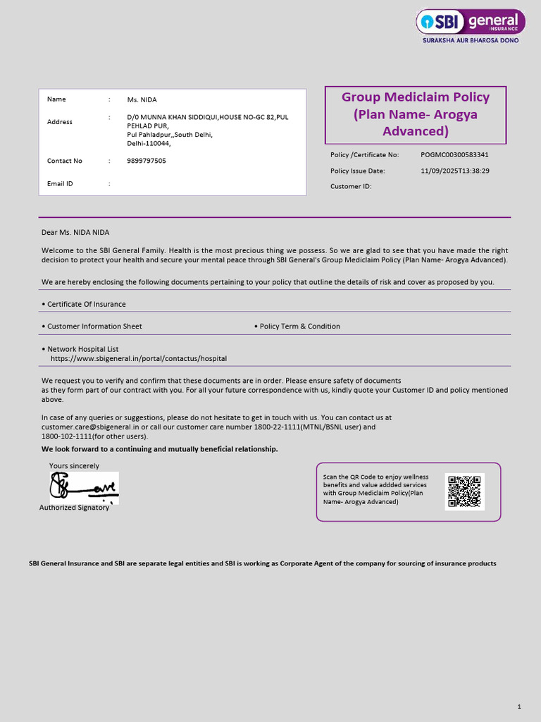 Policy POGMC00300583341 | PDF | Hospital | Insurance
