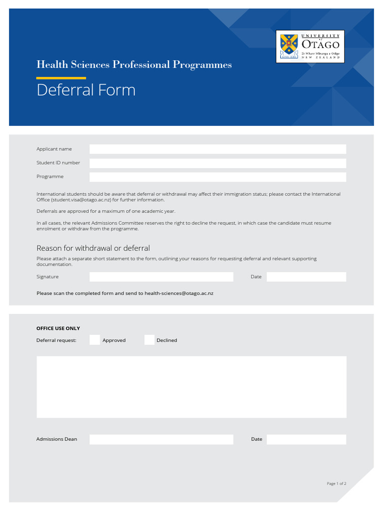 Health Sciences Deferral Request Form | PDF