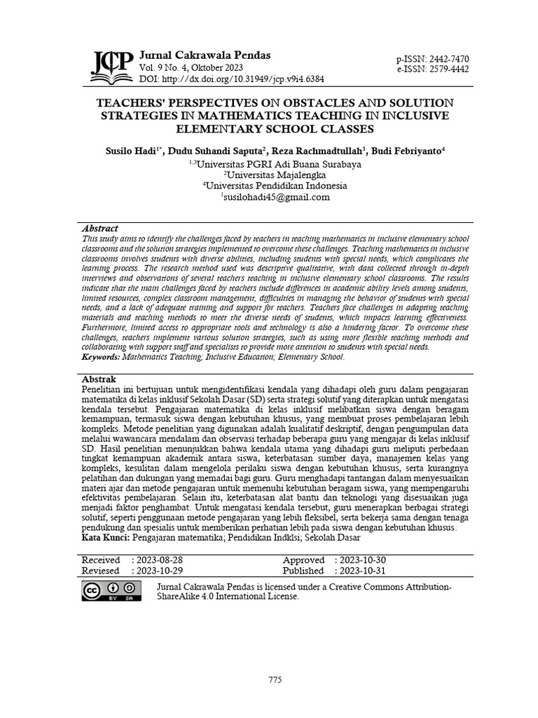 Teachers' Challenges in Inclusive Math Education | PDF | Teachers ...
