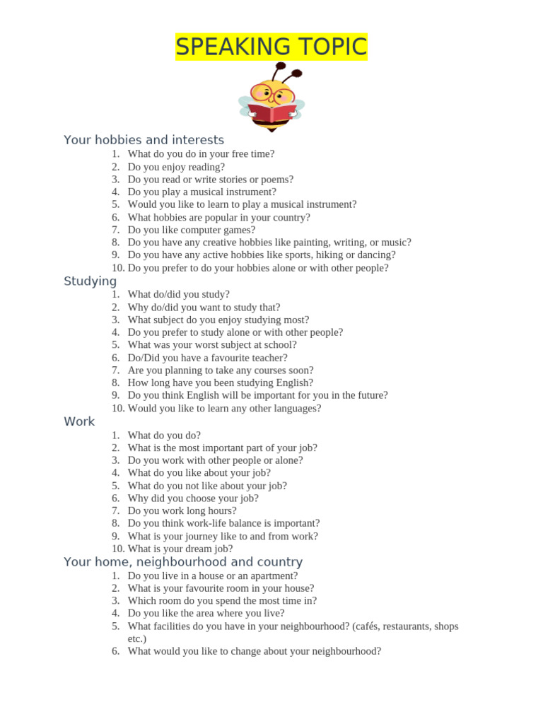 Engaging Topics for Conversation Practice | PDF