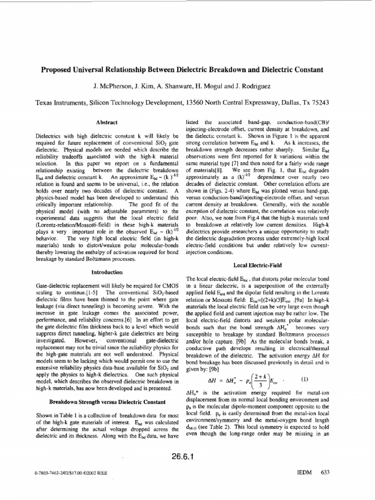 Dielectric Breakdown and Constant Relation | PDF | Dielectric | Metals