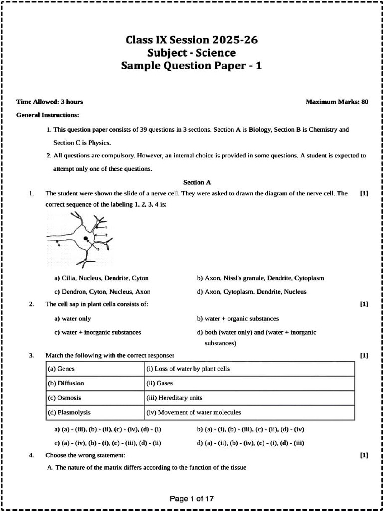 Science Sample Paper With Solution | PDF