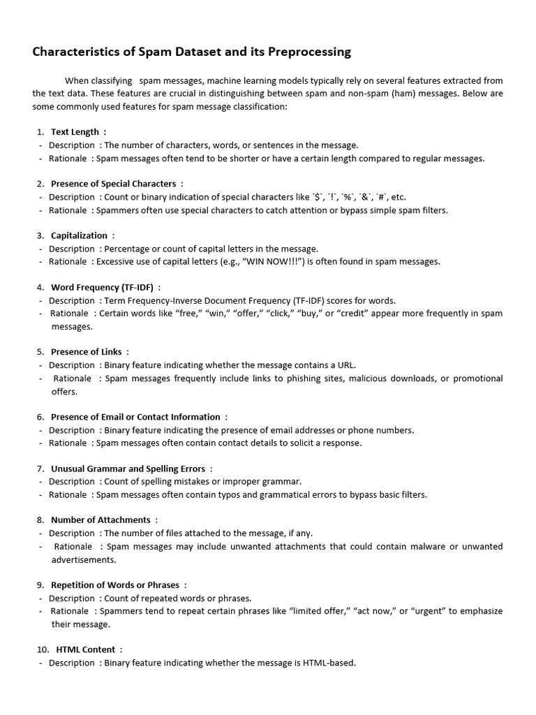 Characteristics of Spam Dataset and Its Preprocessing | PDF | Email ...